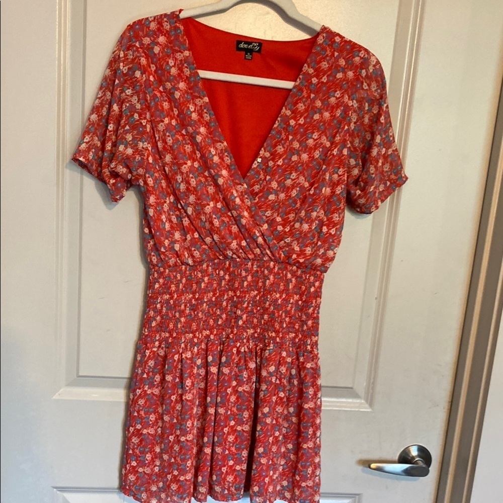 Dee Elly Red Smocked Wrap Sundress